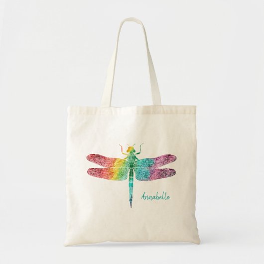 Prachtige regenboogWaterverf Dragonfly Silhouette Tote Bag (Voorkant)