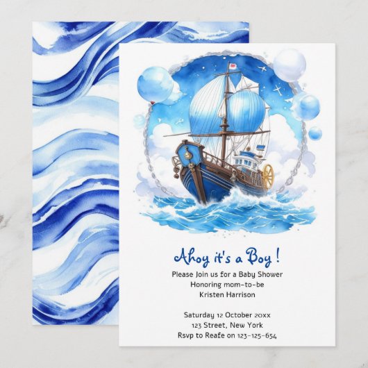Prachtige reis: Nautical Boy Baby shower Kaart (Voorkant / Achterkant)