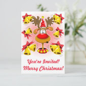 Prachtige Rendier Kerst Cartoon met Bellen Wekkers Kaart (Staand voorkant)