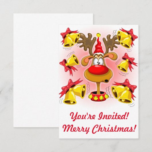 Prachtige Rendier Kerst Cartoon met Bellen Wekkers Kaart (Voorkant / Achterkant)