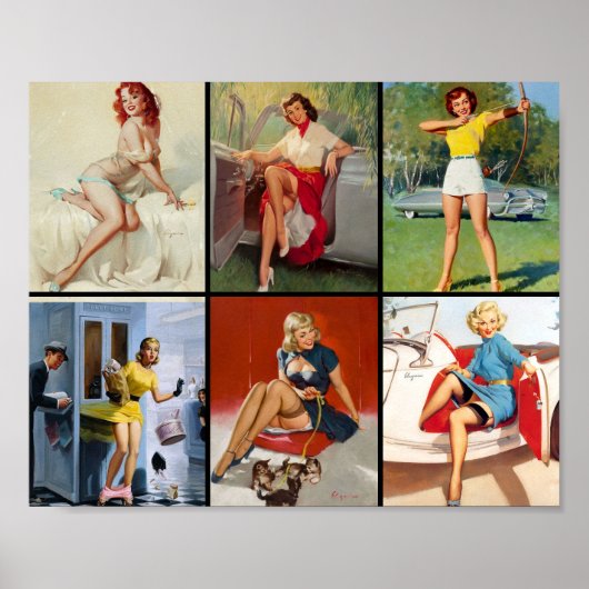 Prachtige  Retro Pin Up Girl Muismat Poster (Voorkant)