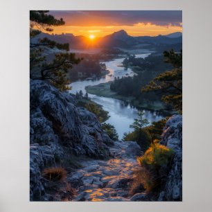 Prachtige rivier bij zonsondergang poster
