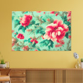 Prachtige rode bloemen en weelderige groene blader canvas afdruk (Insitu (Woonkamer))