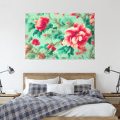 Prachtige rode bloemen en weelderige groene blader canvas afdruk (Insitu (Slaapkamer))