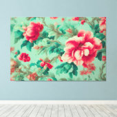 Prachtige rode bloemen en weelderige groene blader canvas afdruk (Insitu (Houten vloer))