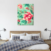 Prachtige rode bloemen en weelderige groene blader canvas afdruk (Insitu (Slaapkamer))