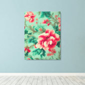 Prachtige rode bloemen en weelderige groene blader canvas afdruk (Insitu (Houten vloer))