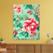 Prachtige rode bloemen en weelderige groene blader canvas afdruk (Insitu (Woonkamer))