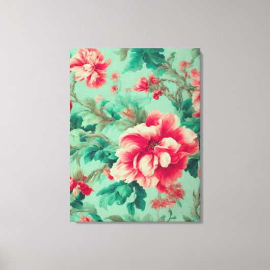 Prachtige rode bloemen en weelderige groene blader canvas afdruk (Voorkant)