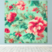 Prachtige rode bloemen en weelderige groene blader canvas afdruk (Insitu (Houten vloer))