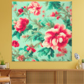 Prachtige rode bloemen en weelderige groene blader canvas afdruk (Insitu (Woonkamer))