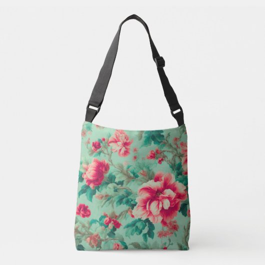 Prachtige rode bloemen en weelderige groene blader crossbody tas (Voorkant)