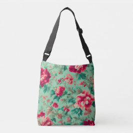 Prachtige rode bloemen en weelderige groene blader crossbody tas
