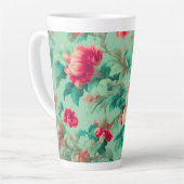 Prachtige rode bloemen en weelderige groene blader latte mok (Linkerhoek)