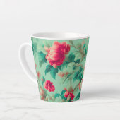 Prachtige rode bloemen en weelderige groene blader latte mok (Linkerhoek)