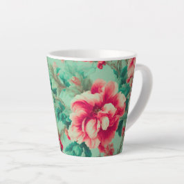 Prachtige rode bloemen en weelderige groene blader latte mok