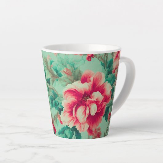 Prachtige rode bloemen en weelderige groene blader latte mok (Rechterhoek)