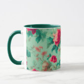 Prachtige rode bloemen en weelderige groene blader mok (Links)
