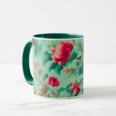 Prachtige rode bloemen en weelderige groene blader mok (Voorkant links)