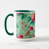 Prachtige rode bloemen en weelderige groene blader mok (Links)