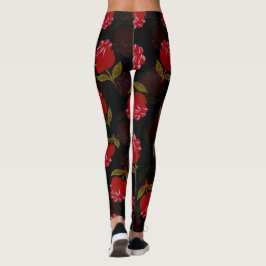 Prachtige rode doorschijnende rozen borduurpatrone leggings