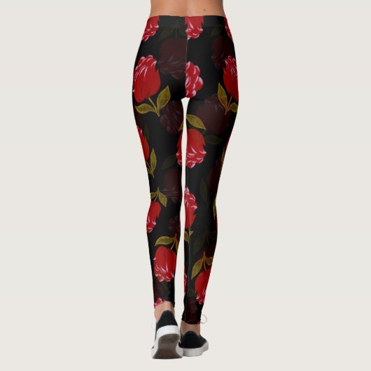Prachtige rode doorschijnende rozen borduurpatrone leggings (Achterkant)