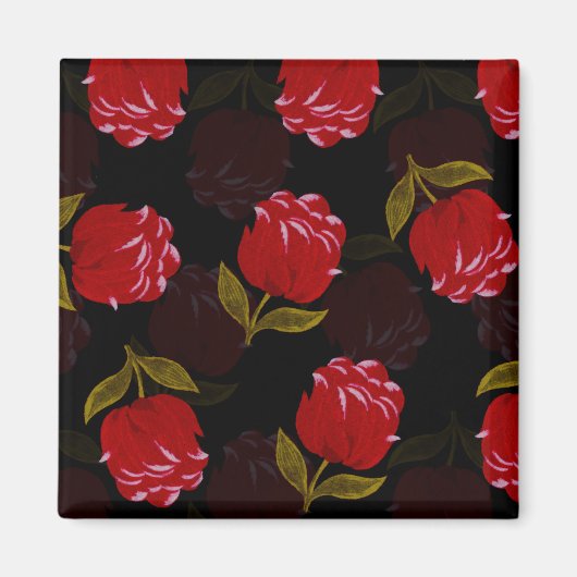 Prachtige rode doorschijnende rozen borduurpatrone magneet (Voorkant)