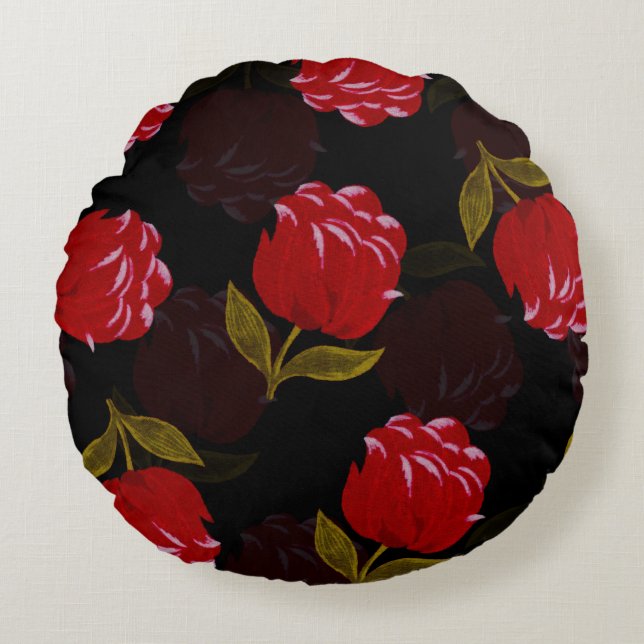 Prachtige rode doorschijnende rozen borduurpatrone rond kussen (Voorkant)