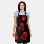 Prachtige rode doorschijnende rozen borduurpatrone schort (Gedragen)