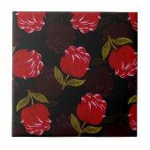 Prachtige rode doorschijnende rozen borduurpatrone tegeltje (Voorkant)