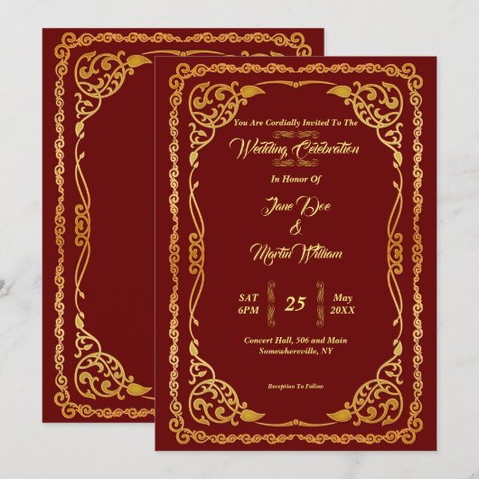 Prachtige rode elegante bruiloft kaart (Voorkant / Achterkant)