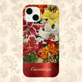Prachtige rode en gouden  Lelies met Monogram Case-Mate iPhone 14 Hoesje