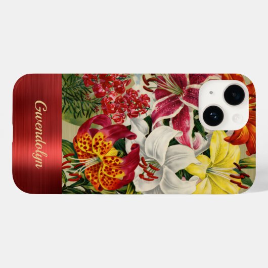 Prachtige rode en gouden  Lelies met Monogram Case-Mate iPhone Case (Achterkant (horizontaal))