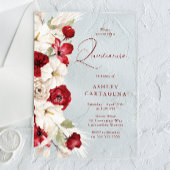 Prachtige rode en witte bloemen Quinceanera Acryl Uitnodigingen