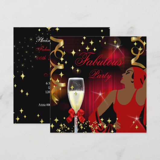 Prachtige Rode Glitter Divaverjaardag Kaart (Voorkant / Achterkant)