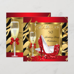 Prachtige Rode Glitter Hakken Zebra Champagne Fees Kaart