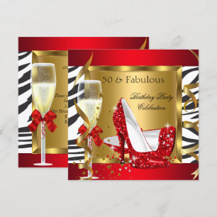 Prachtige rode glitter hoge hak zebra champagne 50 kaart