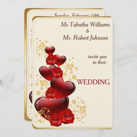 Prachtige Rode Harten en Rozen Weddenschappen Kaart (Voorkant / Achterkant)