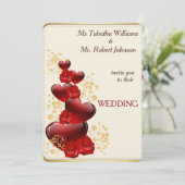 Prachtige Rode Harten en Rozen Weddenschappen Kaart (Staand voorkant)