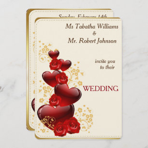 Prachtige Rode Harten en Rozen Weddenschappen Kaart