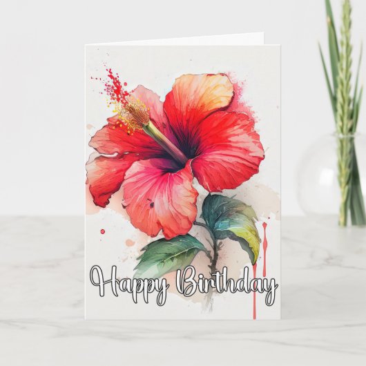 Prachtige rode hibiscus bloem kunst kaart (Voorkant)