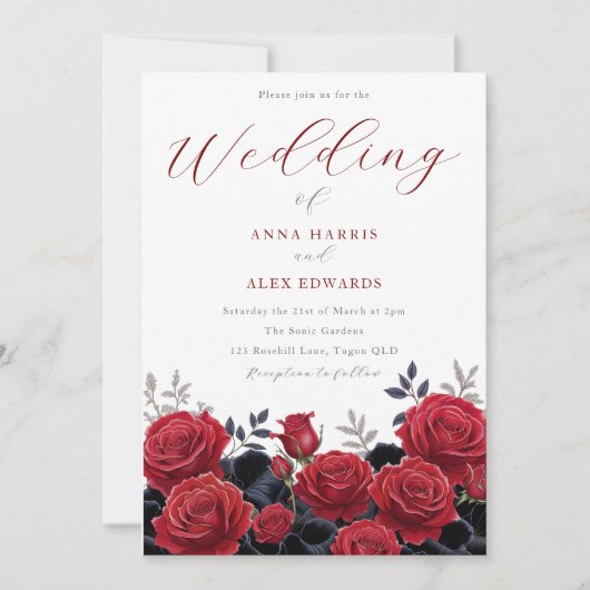 Prachtige rode rozen Elegante zilveren bruiloft Kaart (Voorkant)