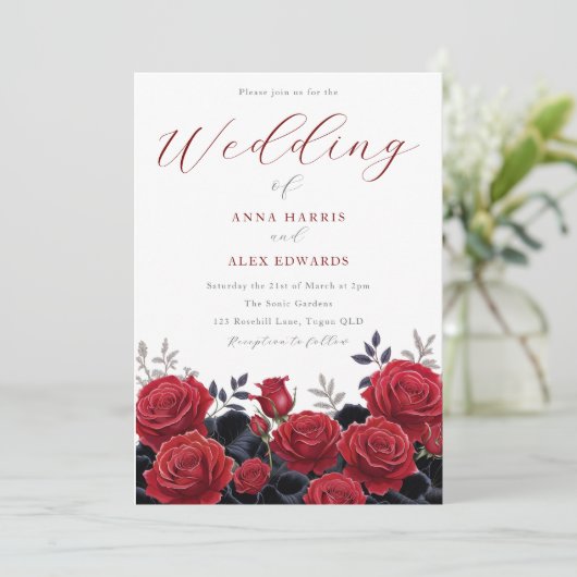 Prachtige rode rozen Elegante zilveren bruiloft Kaart (Staand voorkant)