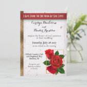 Prachtige rode rozen en gouden metallic bruiloft kaart (Staand voorkant)