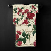 Prachtige rode rozen en klassieke  handschrift bad handdoek