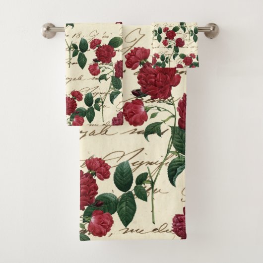 Prachtige rode rozen en klassieke  handschrift bad handdoek (Insitu)