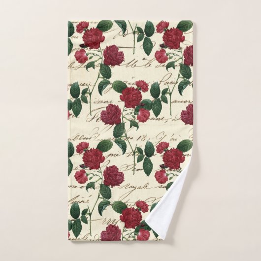 Prachtige rode rozen en klassieke  handschrift bad handdoek (Handdoek)