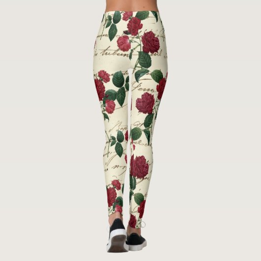 Prachtige rode rozen en klassieke  handschrift leggings (Achterkant)