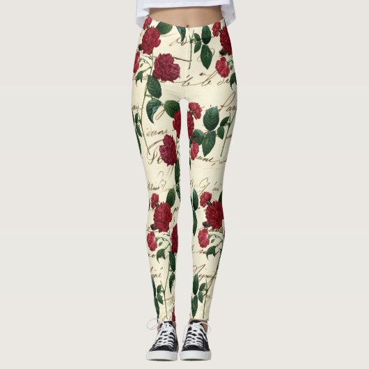 Prachtige rode rozen en klassieke  handschrift leggings (Voorkant)