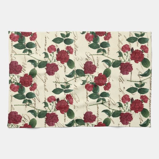 Prachtige rode rozen en klassieke  handschrift theedoek (Horizontaal)
